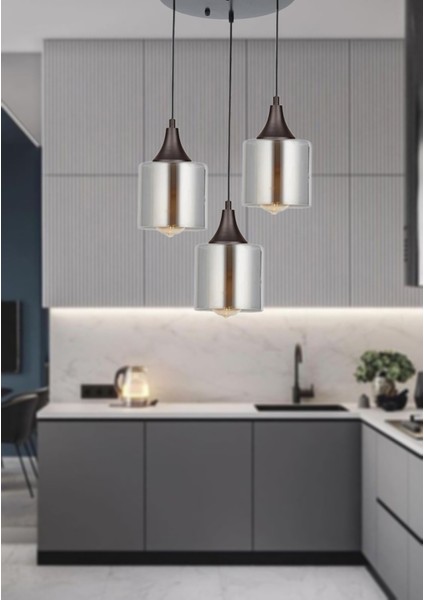 Füme 3'lü Yuvarlak Avize, Şık ve Modern Aydınlatma, Ev ve Ofis Dekoru Için Ideal modelleri