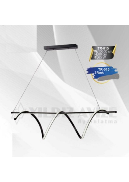 Şık Kıvrımlı 3 Kademeli Ledli Avize Siyah, Modern ve Zarif Aydınlatma Parçası