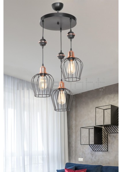 Siyah 3'lü Lena Avize Aksesuar Küre ve Karo Seti