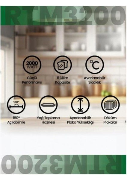 Gri RTM3200 Çok Fonksiyonlu Izgara ve Tost Makinesi fırsatları