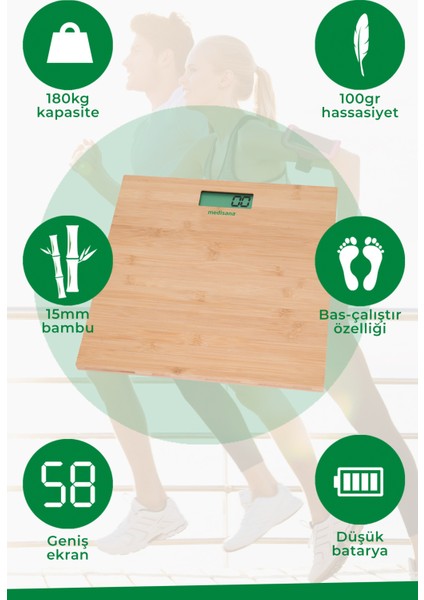 Dijital Bambu Tasarımlı Geniş Ekranlı Banyo Tartısı, 180 Kg, Kahverengi fırsatları