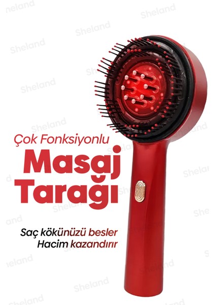 Saç Güçlendirici Masaj Tarağı, Rf Saç Masajı, Pro Serum Hazneli, Kırmızı Renk