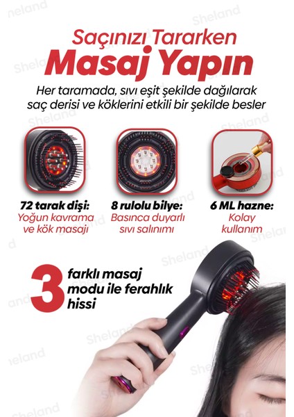 Saç Güçlendirici Masaj Tarağı, Rf Saç Masajı, Pro Serum Hazneli, Kırmızı Renk fiyatları