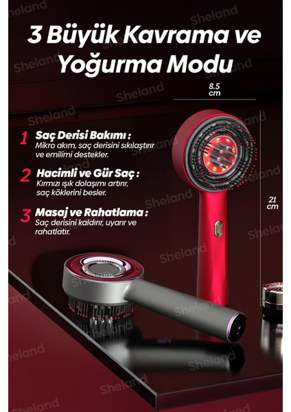 Saç Güçlendirici Masaj Tarağı, Rf Saç Masajı, Pro Serum Hazneli, Kırmızı Renk fırsatları