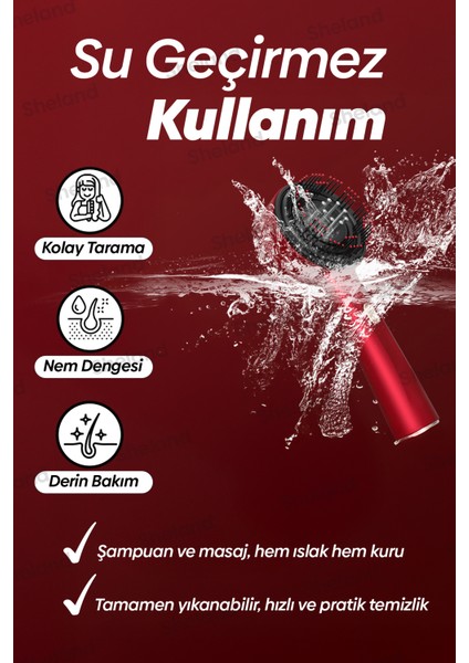 Saç Güçlendirici Masaj Tarağı, Rf Saç Masajı, Pro Serum Hazneli, Kırmızı Renk indirimleri