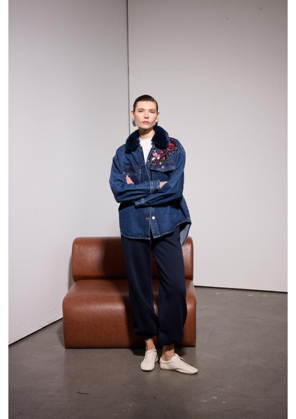 Missemramiss 4909 Kürklü Işlemeli Denim Ceket fırsatları