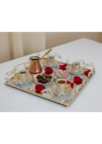 2’li Gold Renk Aynalı Dekoratif Tepsi Seti fiyatları