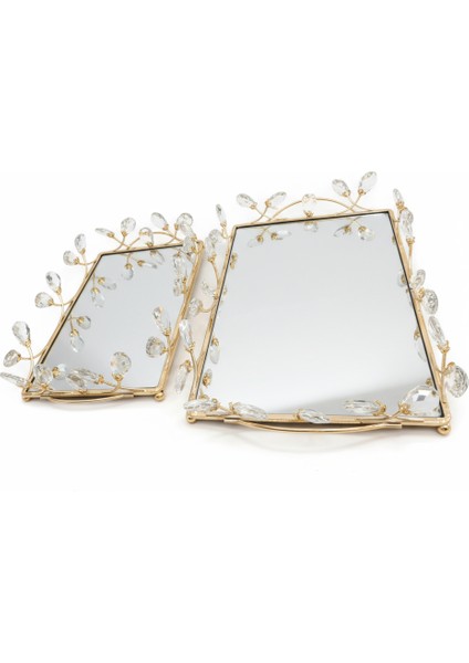2’li Gold Renk Aynalı Dekoratif Tepsi Seti fırsatları