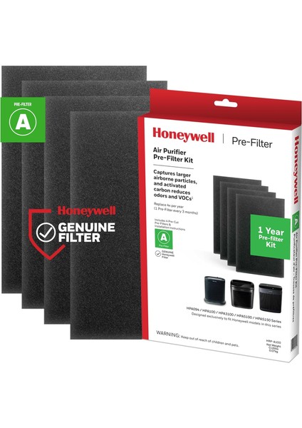 HRF-A100 Hava Temizleyici Ön Kit Filtresi, 4'lü Paket - Alerjen Hava Filtresi Toz, Voc, Evcil Hayvan, Mutfak ve Orman Yangını/ Kokularını Hedefler