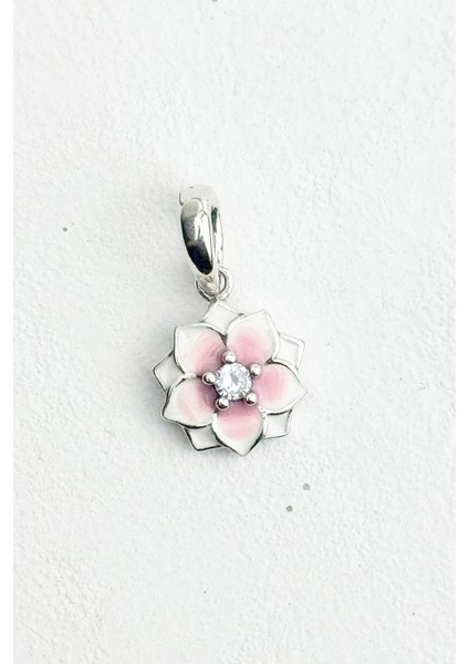 Iki Renk Taşlı Menekşe Sallantılı Gümüş Charm