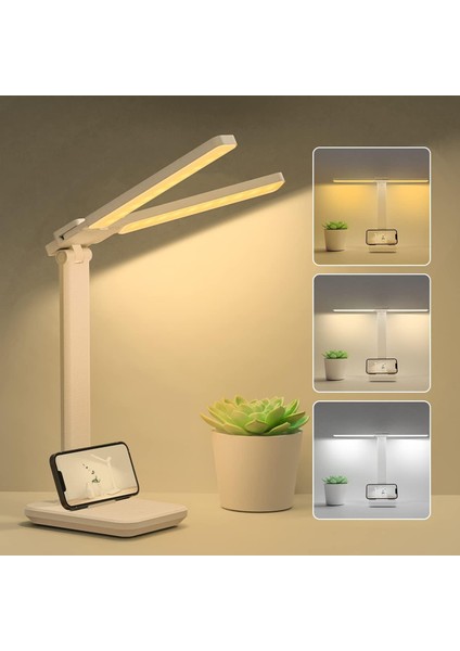 Çift Kafa Masa Lambası LED Kısılabilir, Kademesiz Karartma 3 Renk Seviyeleri Göz Koruması LED Masa Lambası, USB Portu Masa Lambası Çocuklar, Yatak Odası Ofis Için Dokunmatik Kontrol Masa Lambası