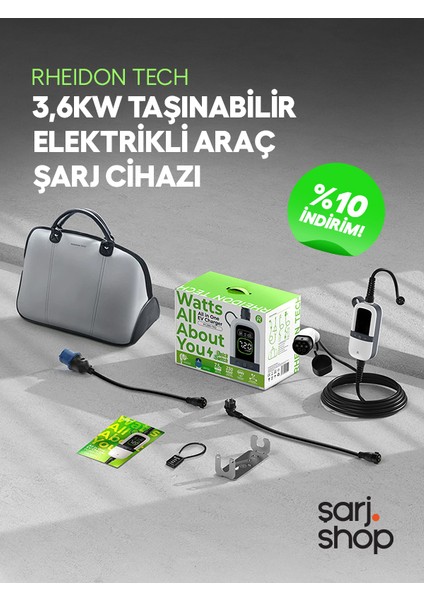 PC200-3.6KW Taşınabilir Elektrikli Araç Şarj Cihazı – 7,5 Metre Kablo / 10A & 16A Uyumlu / IP65