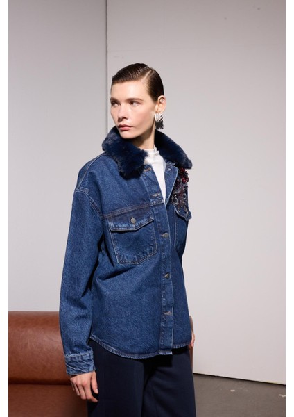 Missemramiss 4909 Kürklü Işlemeli Denim Ceket fiyatları