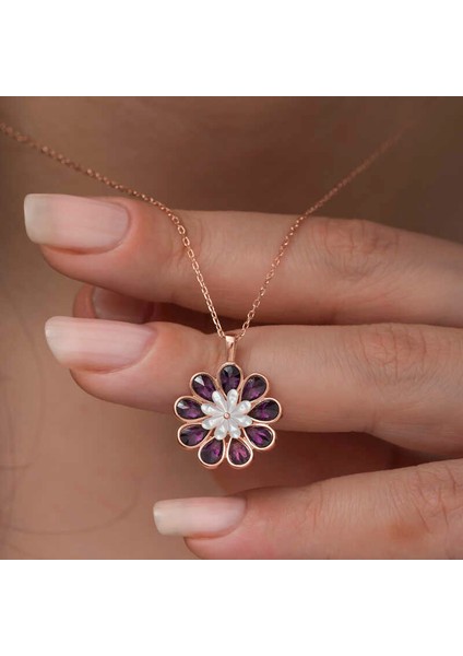 Gümüş Rose Erguvan Çiçeği Kolye modelleri