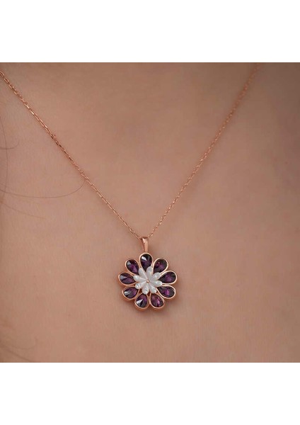 Gümüş Rose Erguvan Çiçeği Kolye fırsatları