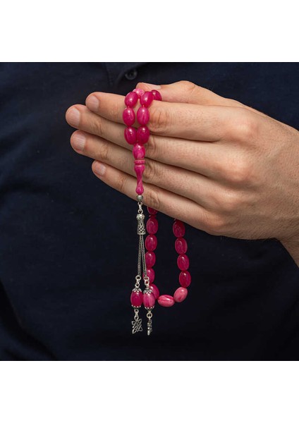 Gümüş Püsküllü Pembe Sıkma Kehribar Tesbih fırsatları