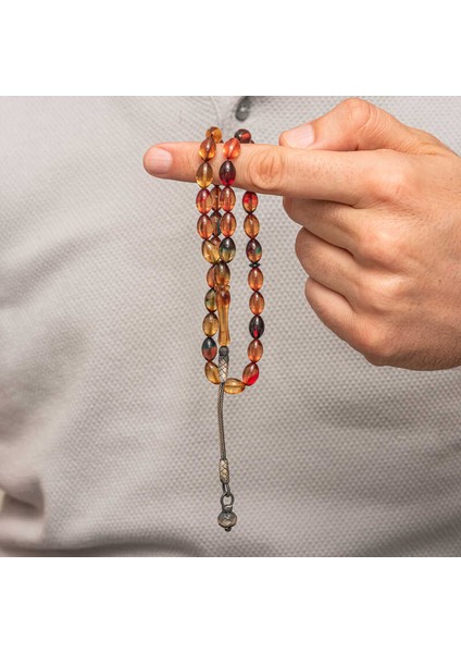 Gümüş Top Kazaz Püsküllü Sıkma Kehribar Tesbih fırsatları