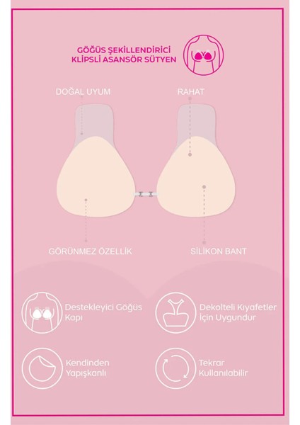Ten Rengi- Yapışkanlı Silikon Asansör Sütyen - Push Up - Klipsli - Görünmez Dikleştirici indirimleri