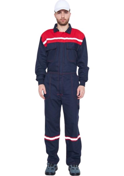 Gabardin 16/12 Kırmızı Robalı Lacivert Iş Tulumu