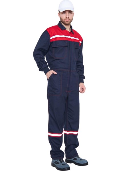 Gabardin 16/12 Kırmızı Robalı Lacivert Iş Tulumu modelleri