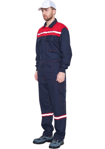 Gabardin 16/12 Kırmızı Robalı Lacivert Iş Tulumu fırsatları