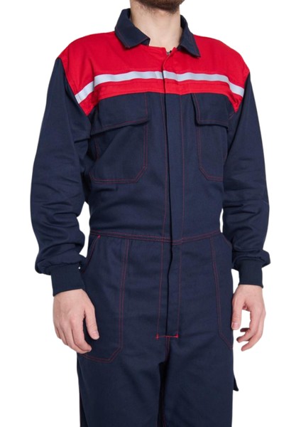 Gabardin 16/12 Kırmızı Robalı Lacivert Iş Tulumu