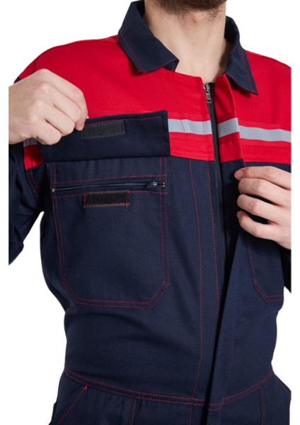 Gabardin 16/12 Kırmızı Robalı Lacivert Iş Tulumu