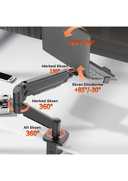 PM-252-J 13-32'' Amortisörlü Tek Kol Gaming Monitör Ofis Laptop Notebook Tutucu Masa Stand Askı Aparatı modelleri