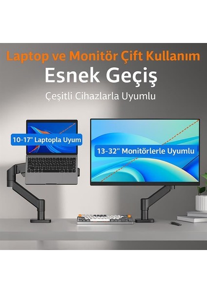 PM-252-J 13-32'' Amortisörlü Tek Kol Gaming Monitör Ofis Laptop Notebook Tutucu Masa Stand Askı Aparatı fırsatları