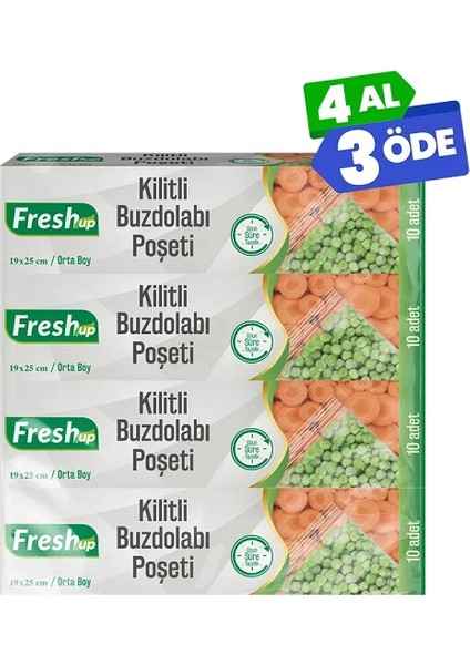 Kilitli Buzdolabı Poşeti Seti 19X25CM 10 Adet x 4 Paket