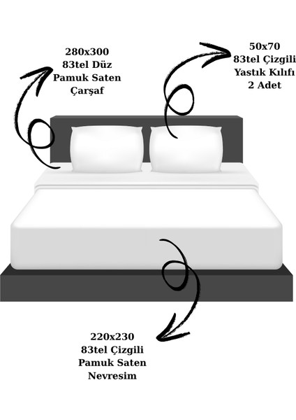 Nivora Çizgili Pamuk Saten Nevresim Takımı | Çift Kişilik Premium | 83 Tel Otel Serisi | King Size 220X230 fiyatları