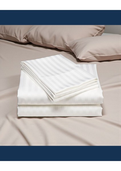 Nivora Çizgili Pamuk Saten Nevresim Takımı | Çift Kişilik Premium | 83 Tel Otel Serisi | King Size 220X230