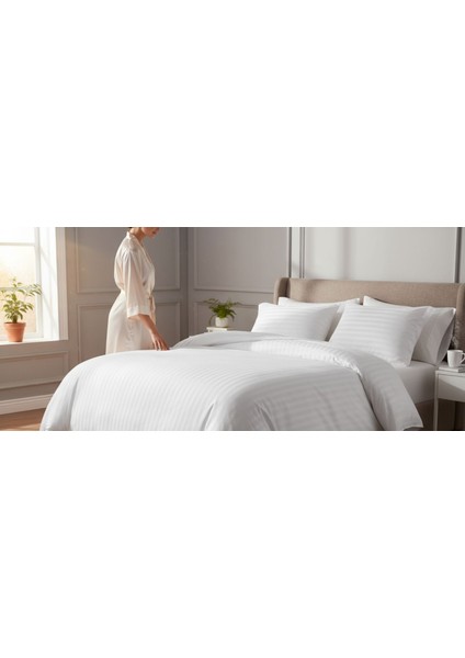 Nivora Çizgili Pamuk Saten Nevresim Takımı | Çift Kişilik Premium | 83 Tel Otel Serisi | King Size 220X230