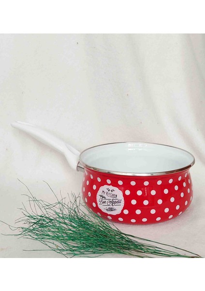Kırmızı Puantiyeli Emaye Tava Sosluk 2 Litre 20 cm Çap Kaserol
