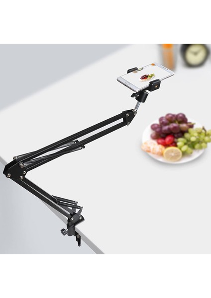 Üstten Çekim Masa Telefon Tutucu | Katlanabilir ve 360° Döner Ayarlanabilir Stand, Video Çekimi ve Canlı Yayın Için Sabit Kelepçeli Tripod Braketi, Tüm Akıllı Telefonlarla Uyumlu | CZ34