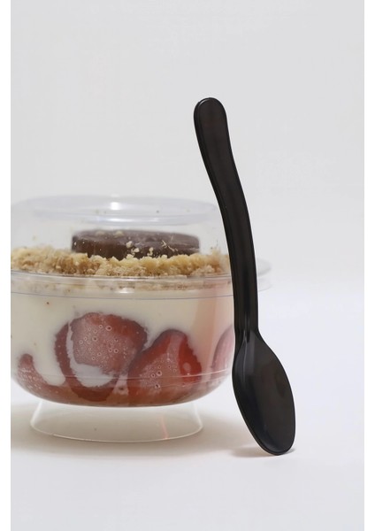 Lüks Plastik Dondurma-Tatlı Kaşık Siyah 50LI