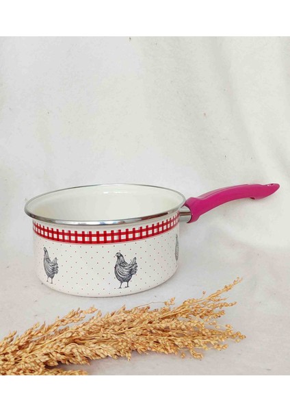 Kırmızı Tavuk Emaye Tava Sosluk 2 Litre 19 cm Çap Kaserol Pembe Kulp modelleri