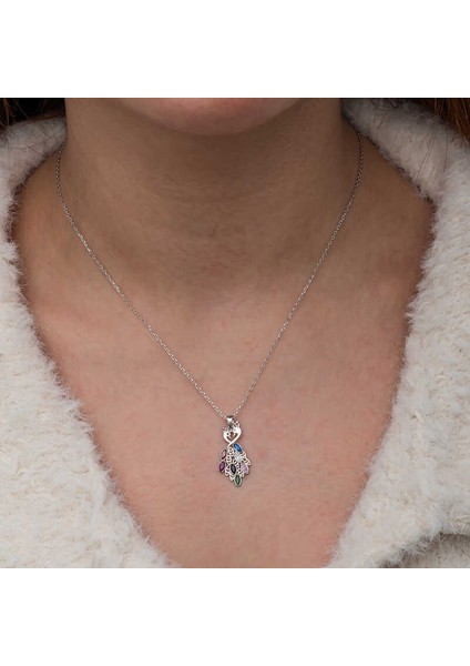 Gümüş Renkli Taşlı Tavus Kuşu Kadın Kolye fırsatları