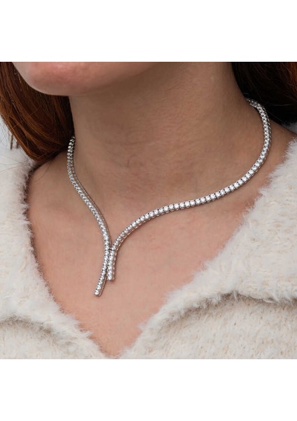 Gümüş Iki Sıralı Su Yolu Kadın Kolye indirimleri