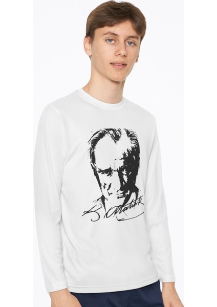 Unisex Atatürk Baskılı Uzun Kollu Beyaz Tişört , 29 Ekim Cumhuriyet Bayramı modelleri