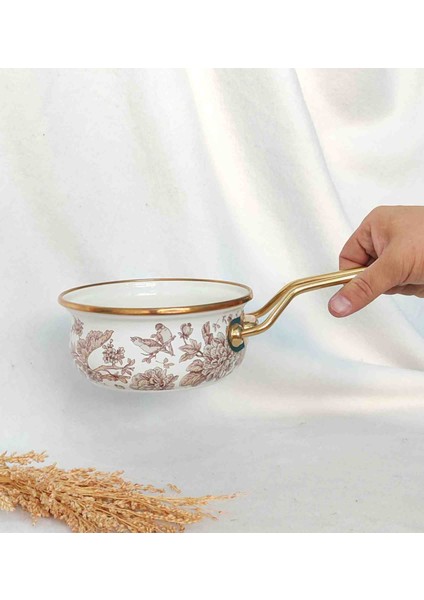 Krem Kuş Gold Lux Emaye Tava Sosluk 1litre 16 cm Çap