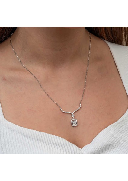 Gümüş Baget Taşlı Gerdanlık Model Kadın Kolye modelleri