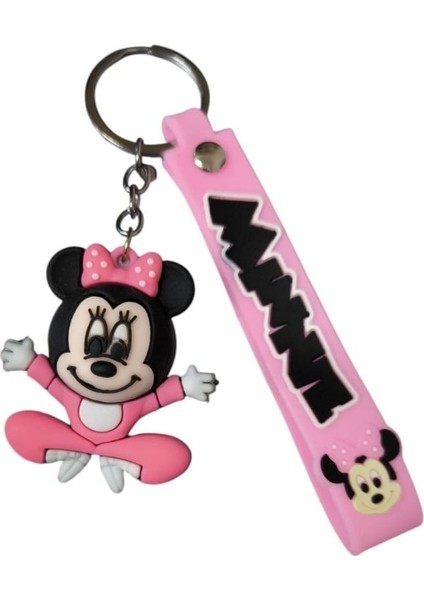 Renkli Silikon Anahtarlıklar-Pembe Minnie Mouse