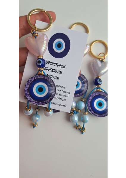 Lüks Hediyelik Kalp Detaylı Nazar Boncuklu Anahtarlık - 11 cm