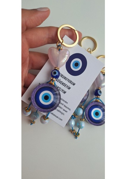 Lüks Hediyelik Kalp Detaylı Nazar Boncuklu Anahtarlık - 11 cm modelleri