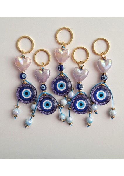 Lüks Hediyelik Kalp Detaylı Nazar Boncuklu Anahtarlık - 11 cm fırsatları