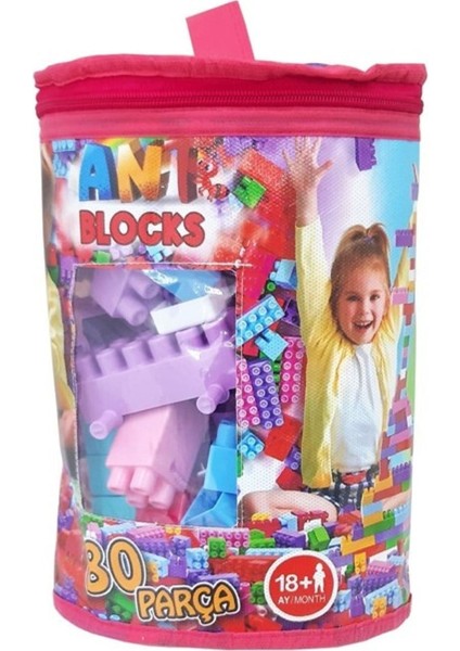 Asya Oyuncak Çantalı Blocks Pastel 80 Parça Ant 082-PEMBE Çantalı