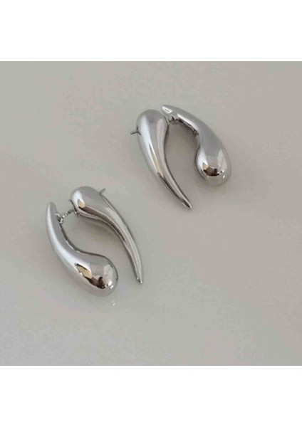 Pirinç Silver Çift Taraflı Damla Küpe