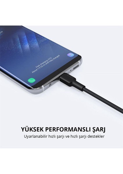 CB-CD30-BK Naylon Örgülü Usb-A Type-C Şarj Kablosu 0.9mt modelleri