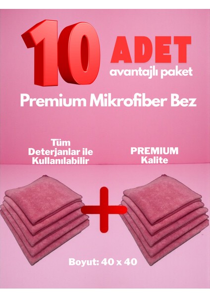 Mikrofiber Temizlik Bezi 10 Adet – 40X40 cm Pembe 60GR